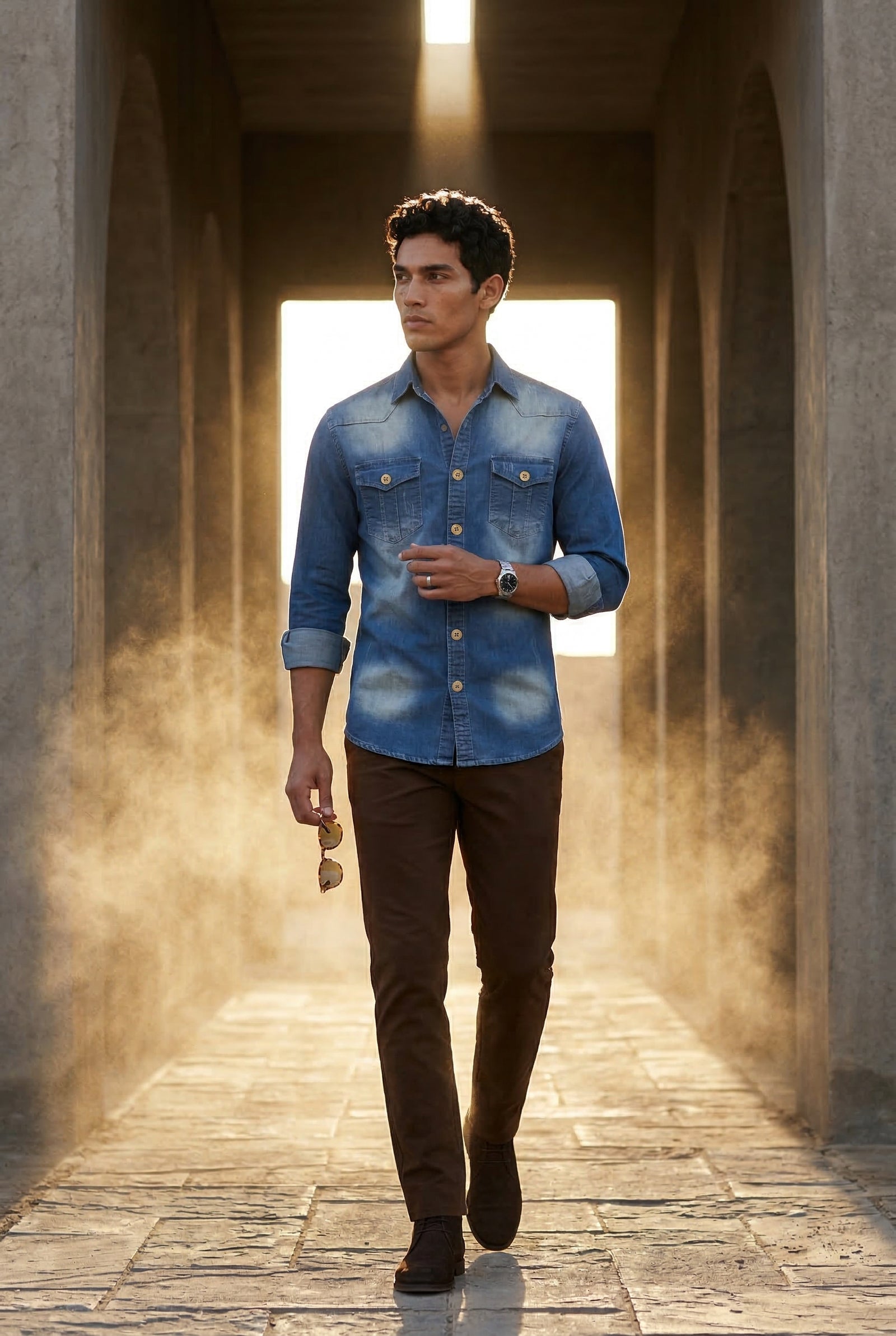 Blue Classic Button-up Shirt with Chest Flap Pockets - Denim shirt - Photo 5