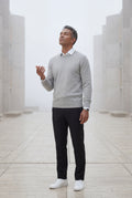 Gray Classic Crew Neck Pullover Sweater with Ribbed Trim - Round neck sweater - Photo 12