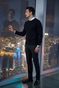 Black Classic Crew Neck Pullover Sweater with Ribbed Trim - Round neck sweater - Photo 13