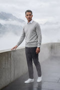Gray Classic Crew Neck Pullover Sweater with Ribbed Trim - Round neck sweater - Photo 16