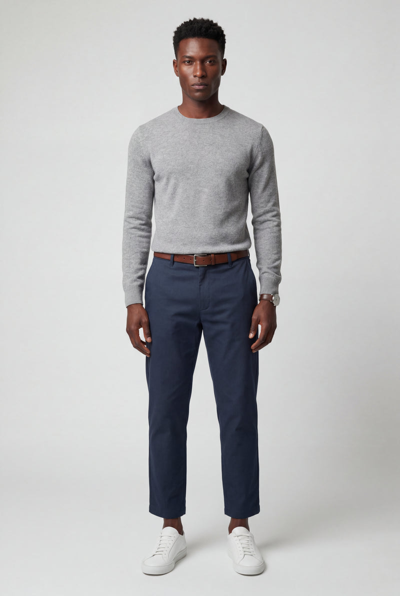 Navy Blue Classic Straight Leg Chino Trousers with Tailored Detailing - Photo 4