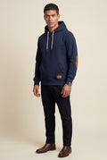 Navy Blue Contrast Elbow Patch Pullover Hoodie with Drawstring Hood - Men's hoodie - Photo 3