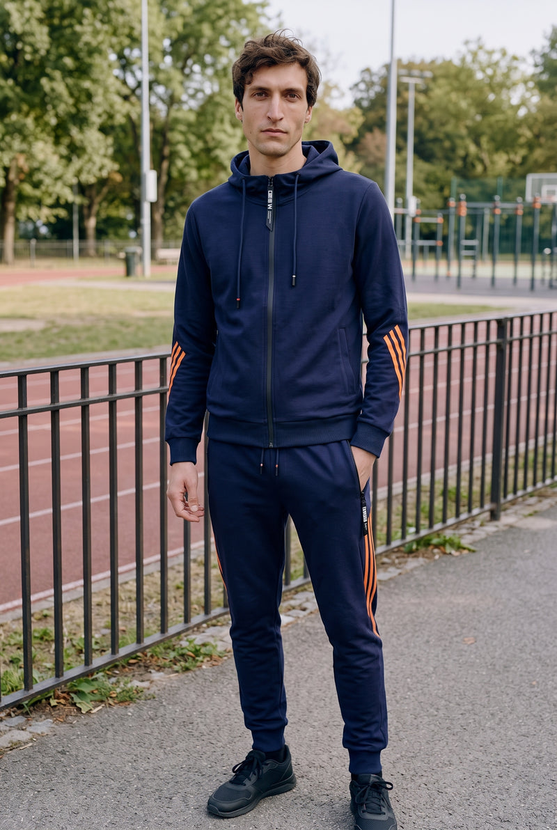 Contrast Stripe Tracksuit Set in Navy Blue — lifestyle