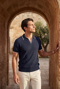 Navy Blue Contrast Tipping Polo Shirt with Open Collar - Polo shirts - Photo 11