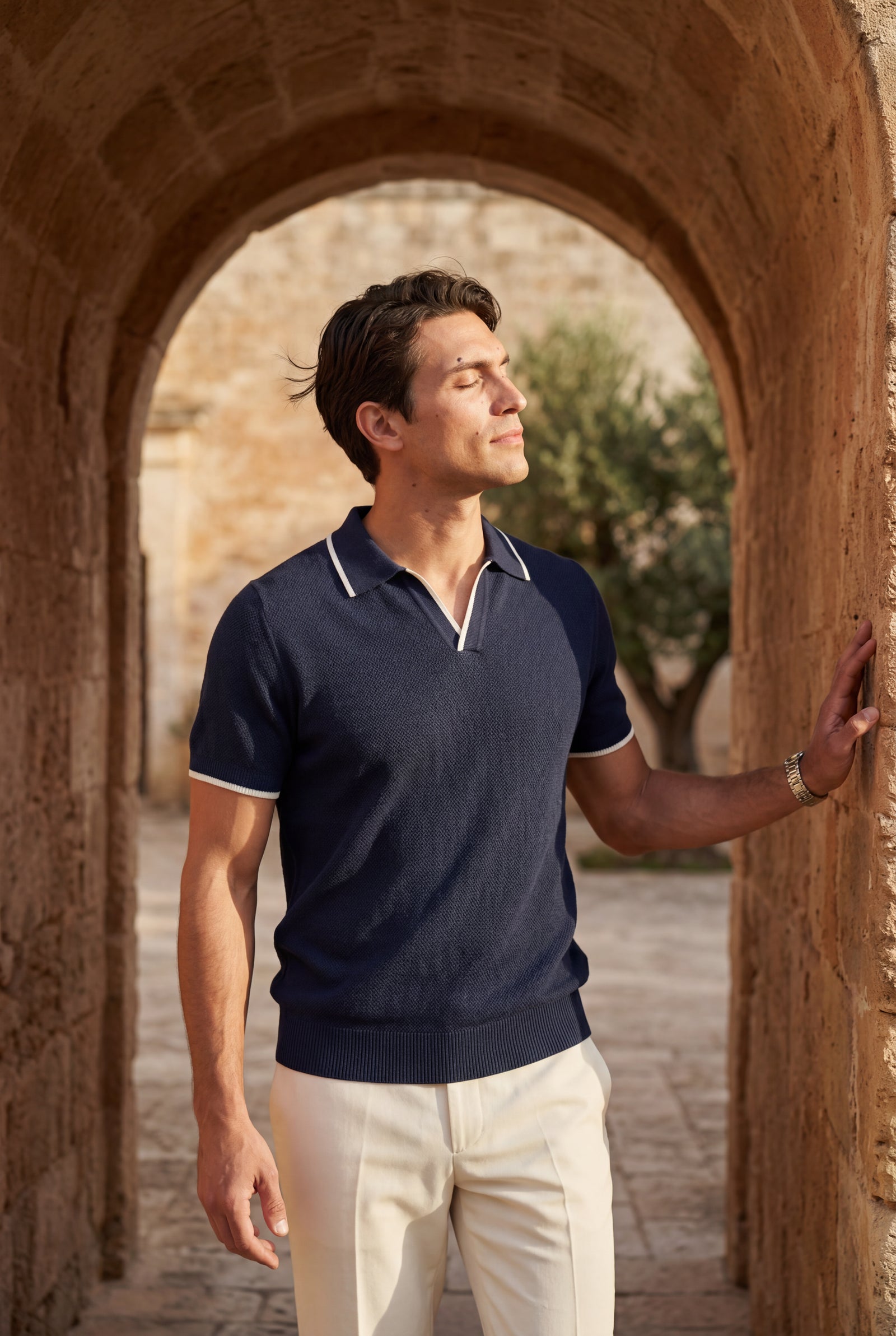 Navy Blue Contrast Tipping Polo Shirt with Open Collar - Polo shirts - Photo 11