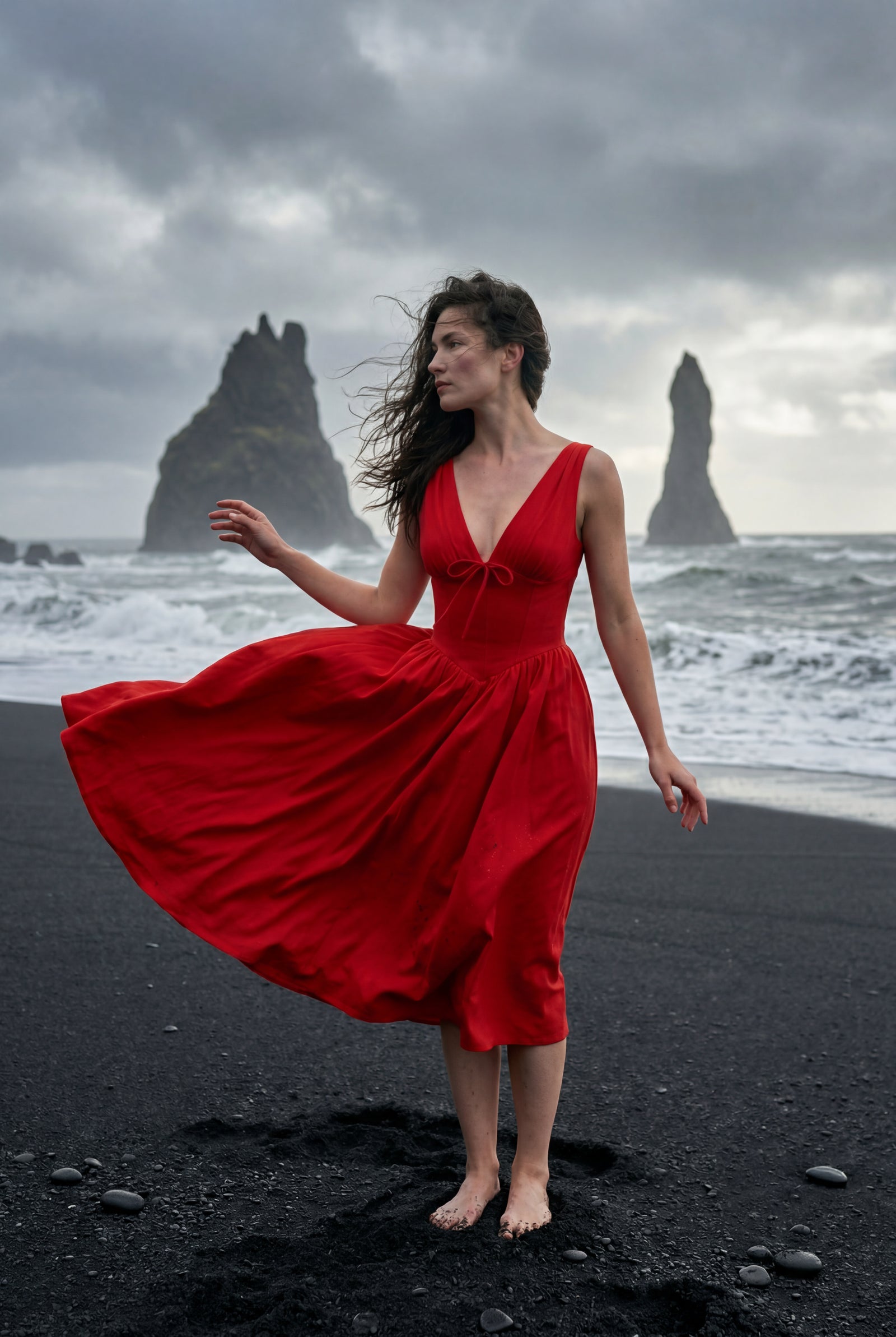 Red Corset Bodice Sleeveless Midi Dress with Tie Front - Photo 21