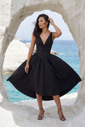 Black Corset Bodice Sleeveless Midi Dress with Tie Front - Photo 23