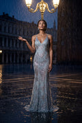 Gray Embellished Deep V-neck Floor-length Evening Gown - Photo 6