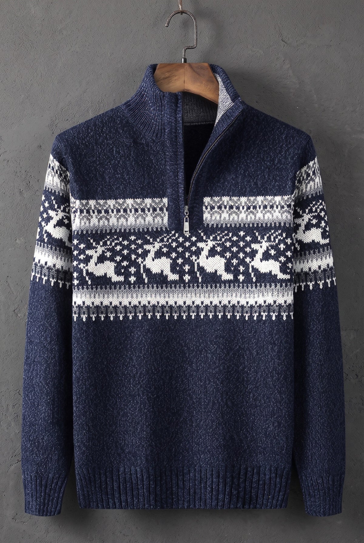 Festive Half-Zip Sweater in Navy Blue — Stilenza main image