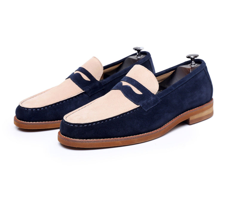 Navy Blue Finish Classic Penny Loafers with Almond Toe - Photo 4