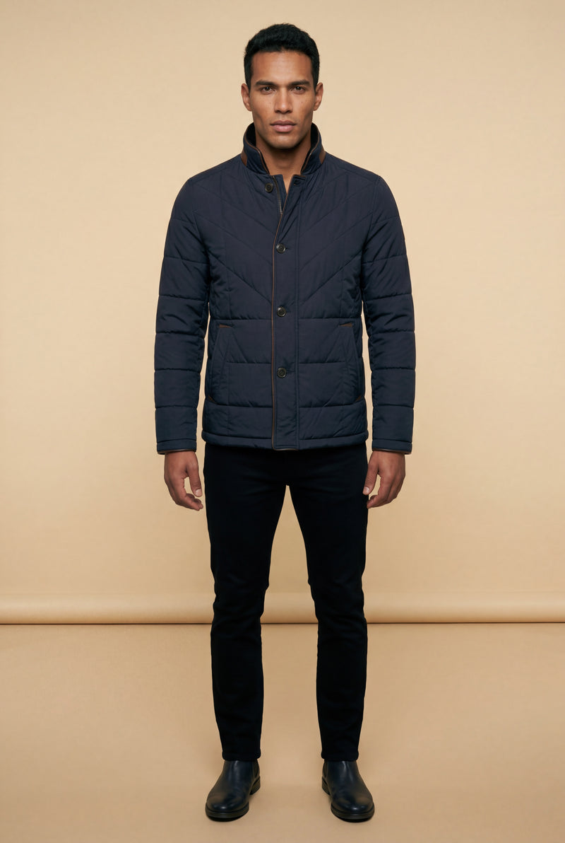 Navy Blue Fitted Quilted Hip-length Winter Jacket - Winter jackets - Photo 1
