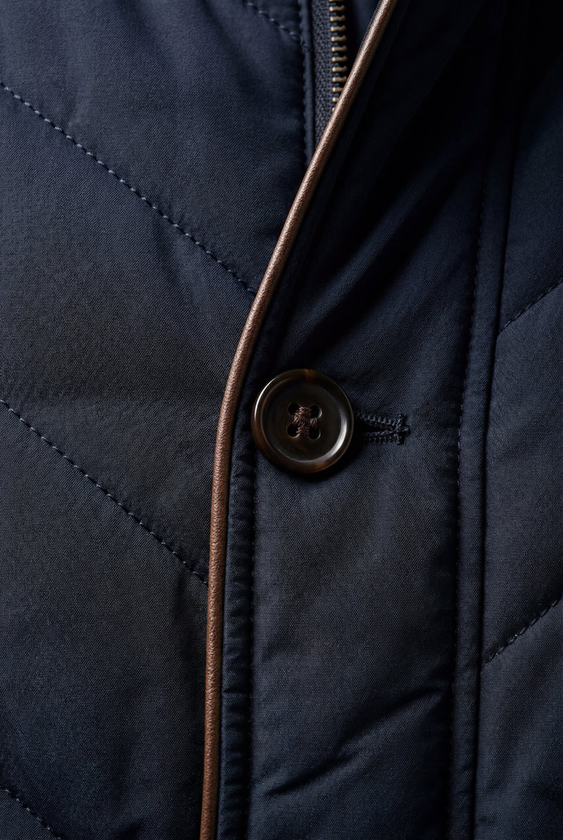 Navy Blue Fitted Quilted Hip-length Winter Jacket - Winter jackets - Photo 4