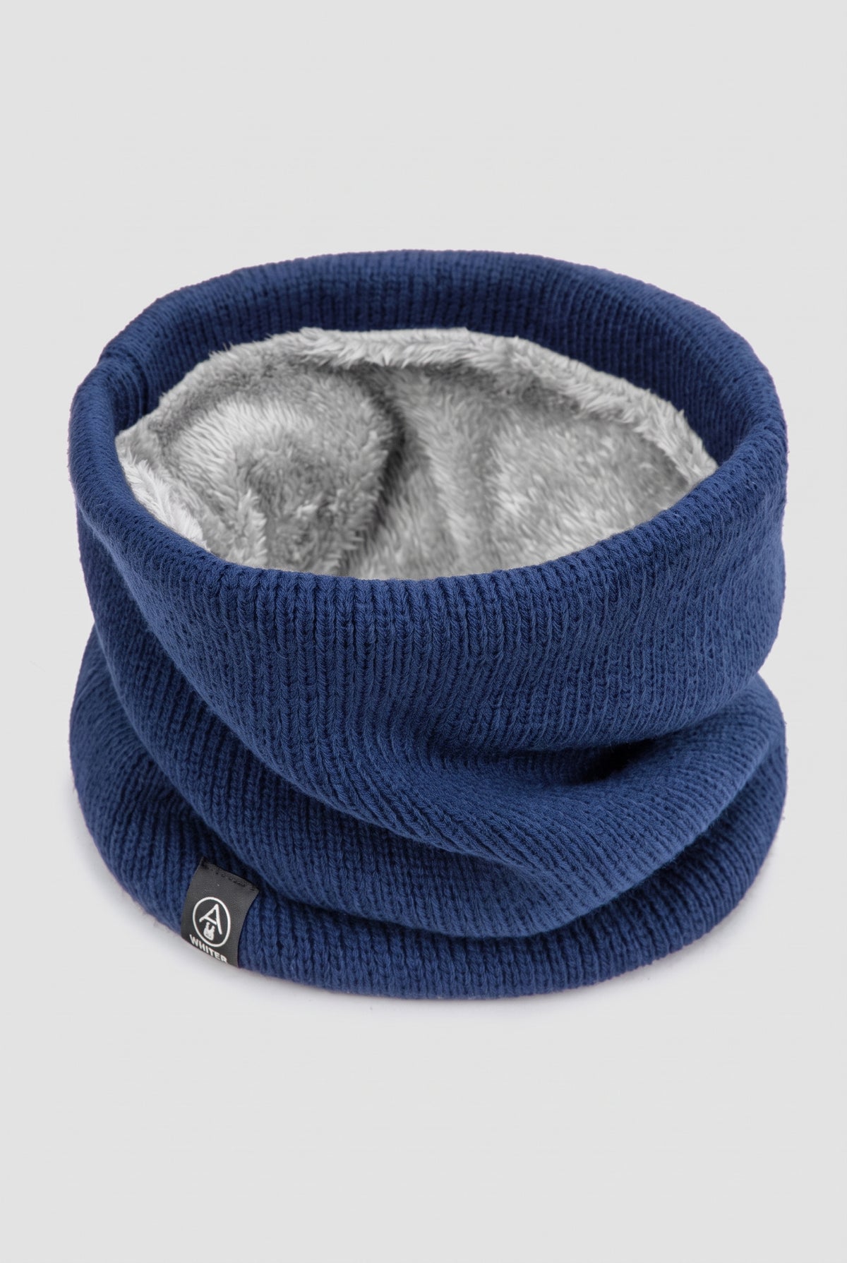 Fleece-Lined Neck Gaiter in Navy Blue — studio front