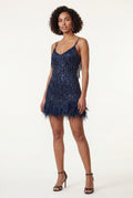 Navy Blue Fringe Feather-trim Mini Cocktail Dress - Mini dress - Photo 26