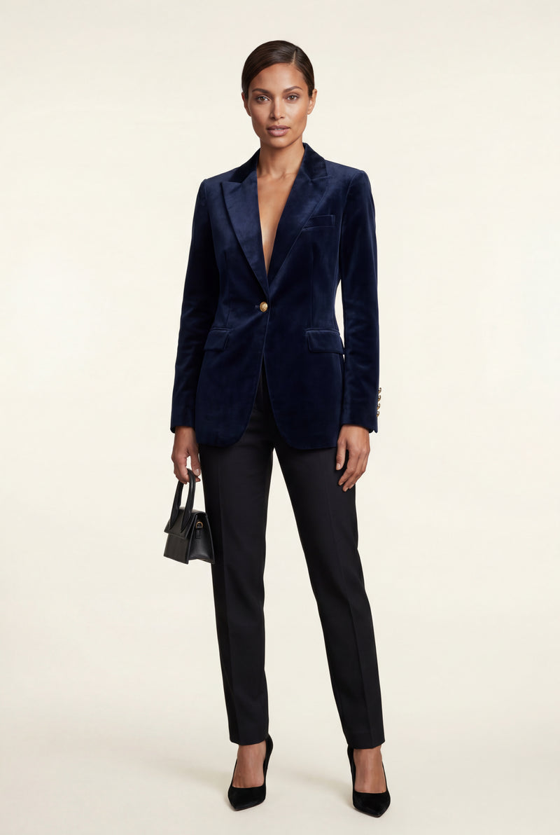 Navy Blue Gold Button Tailored Single-breasted Blazer - Blazers - Photo 1