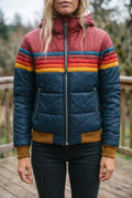 Hooded Color-Block Puffer Jacket in Navy Blue — Stilenza main image