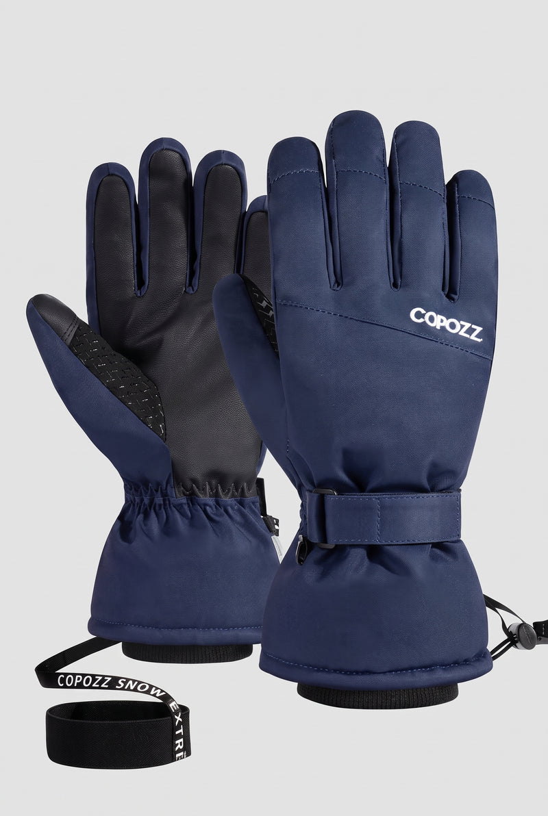 Insulated Gloves with Adjustable Strap in Navy Blue — studio front