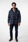 Navy Blue Large Check Pattern Hooded Flannel Jacket - Hooded jackets - Photo 13