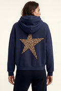 Navy Blue Leopard Print Star Back Oversized Hoodie - Photo 2