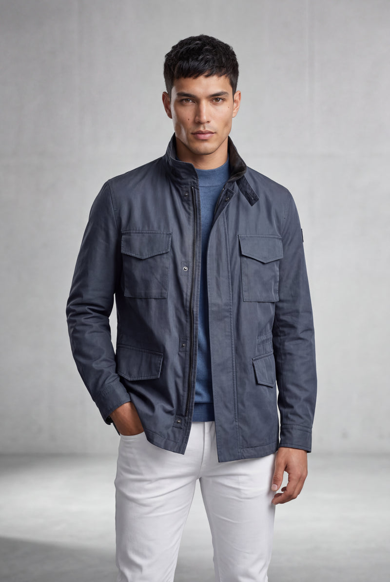 Navy Blue Matte Utility Pocket Field Jacket with Epaulettes - Casual jackets - Photo 1