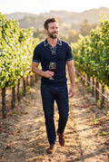Men's Polo Shirt Color-Blocked Short Sleeve in Navy Blue — lifestyle vineyard