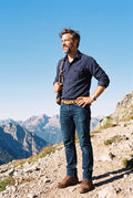 Men's Shirt Button Pockets Long Sleeve in Navy Blue — secondary lifestyle