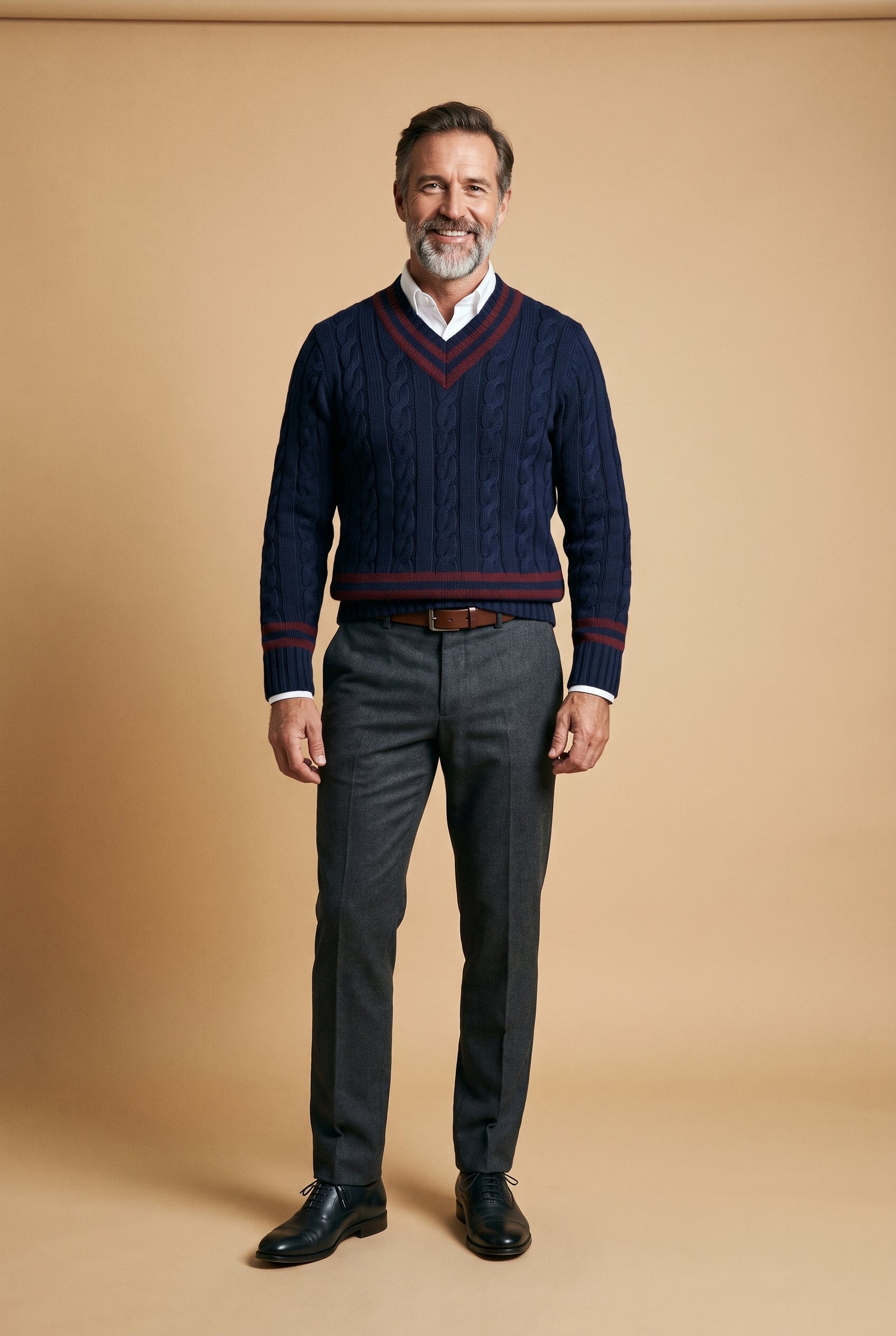 Men's Sweater Classic Fit in Navy Blue — studio shot