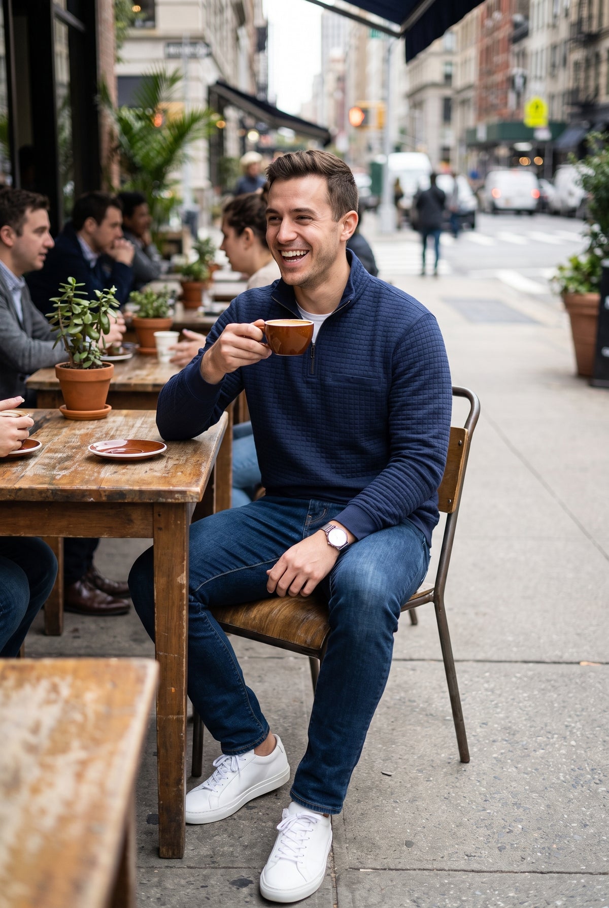 Men's Sweater Long Sleeve Waffle in Navy Blue — lifestyle ugc