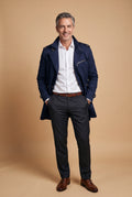 Men's Trench Coat Long Classic in Navy Blue — primary studio