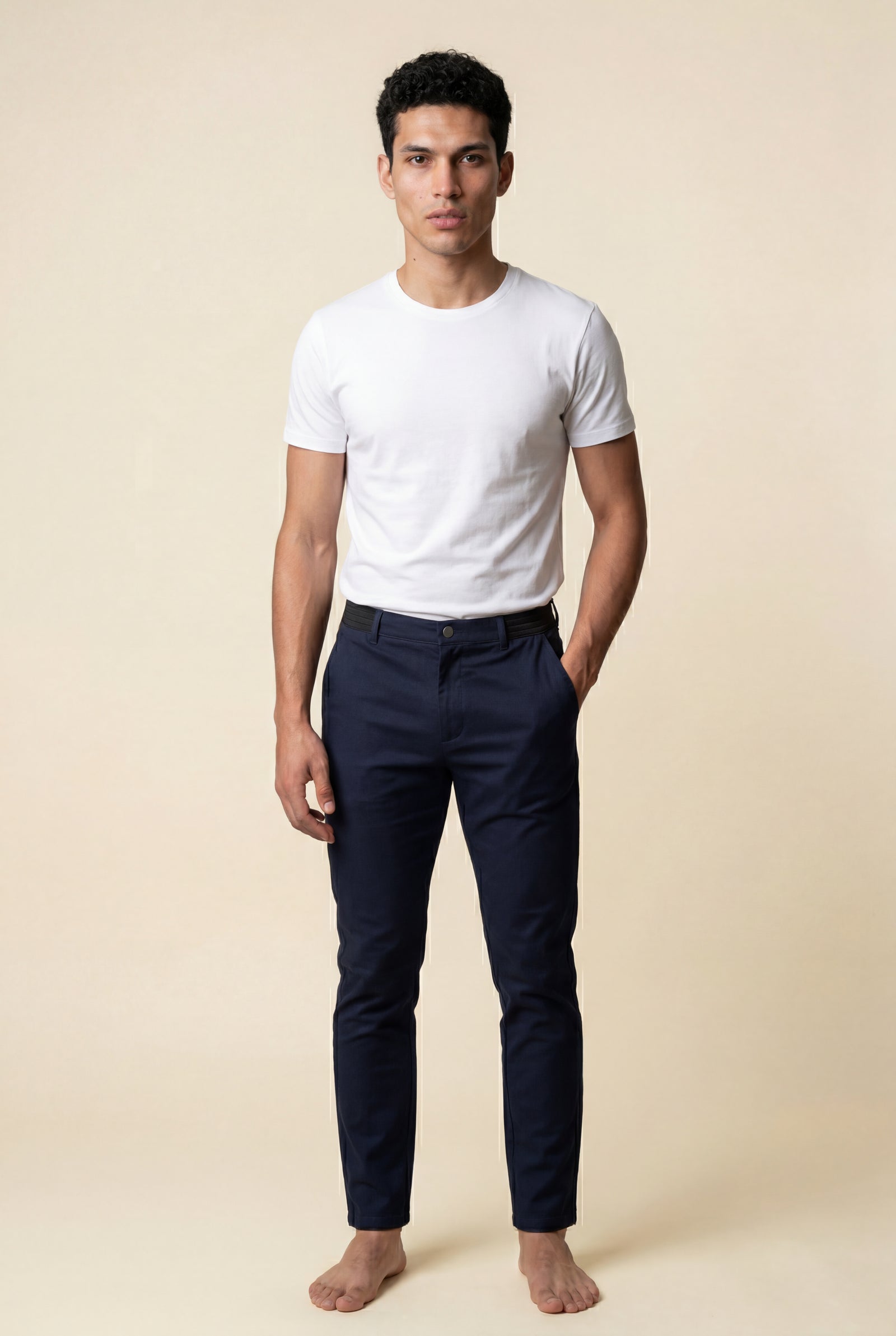 Navy Blue Men's Slim-Fit Water-Repellent Chino Trousers - Waterproof casual pants - Photo 4