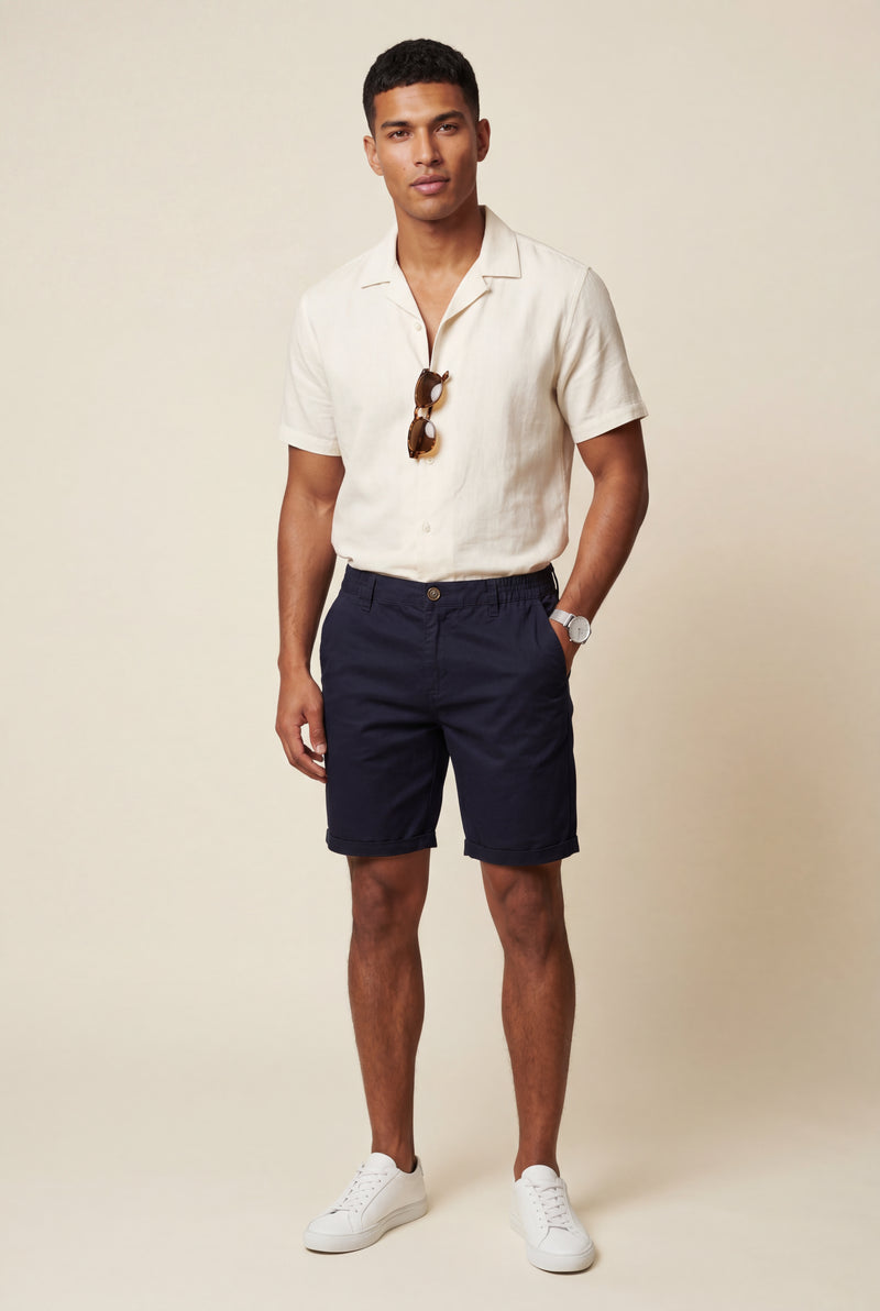 Navy Blue Men's Slim Tailored Fit Chino Shorts with Elastic Waistband - Casual shorts - Photo 1