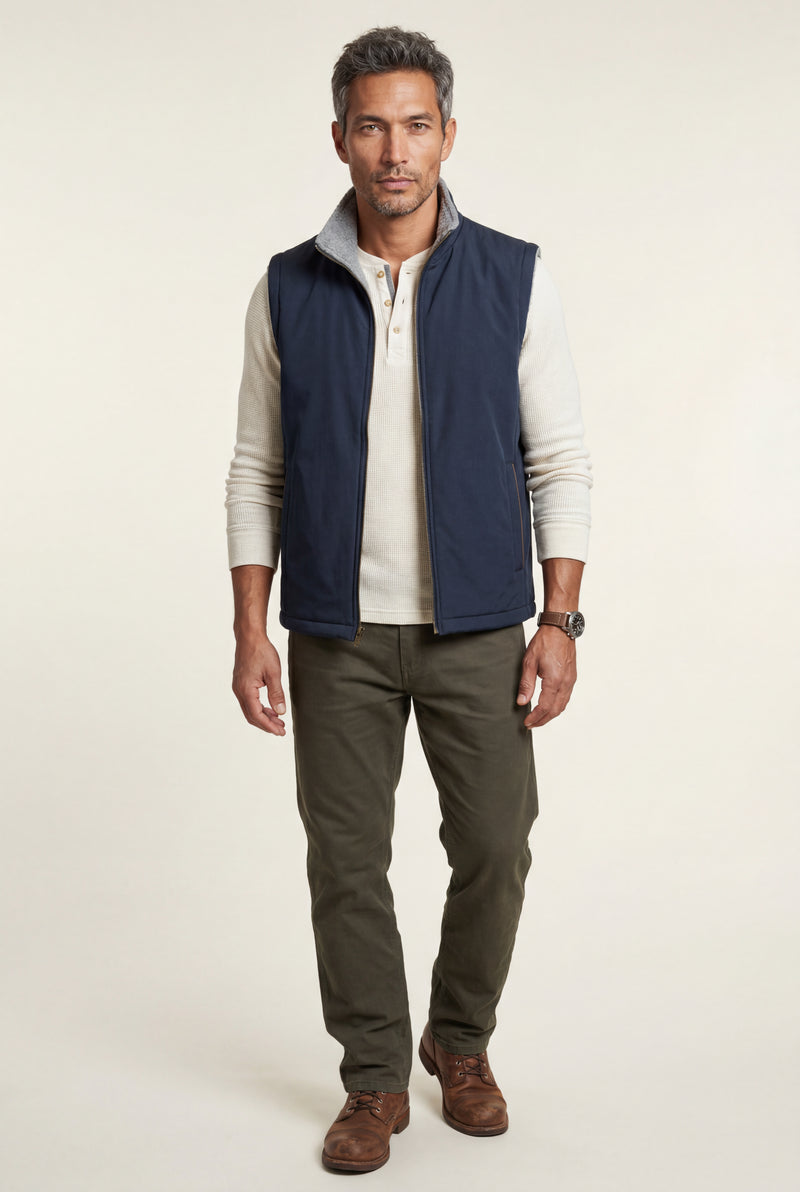 Navy Blue Navy Blue -lined Zip-front Vest with Strings - Fleece vests - Photo 1