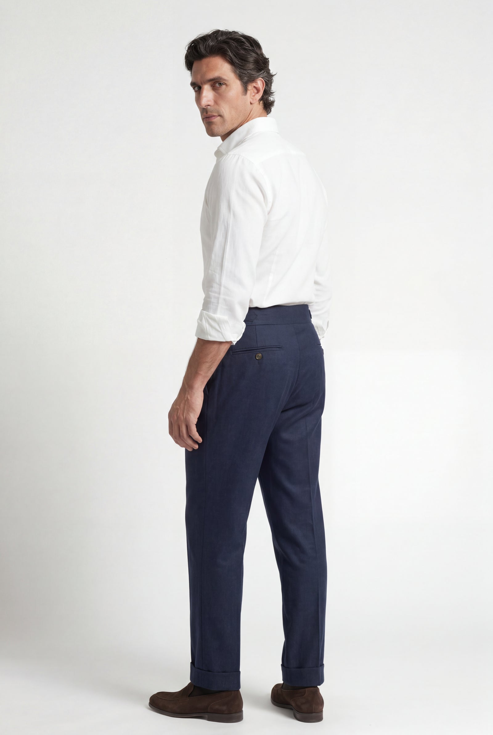 Navy Blue Navy Blue Relaxed Fit Trousers with Side Adjusters - Photo 2