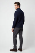 Navy Blue Navy Ribbed Half-zip Mock Neck Sweater - Semi turtleneck sweater - Photo 2