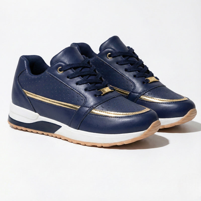 Navy Blue Perforated Metallic Trim Low-top Walking Sneakers - Photo 4