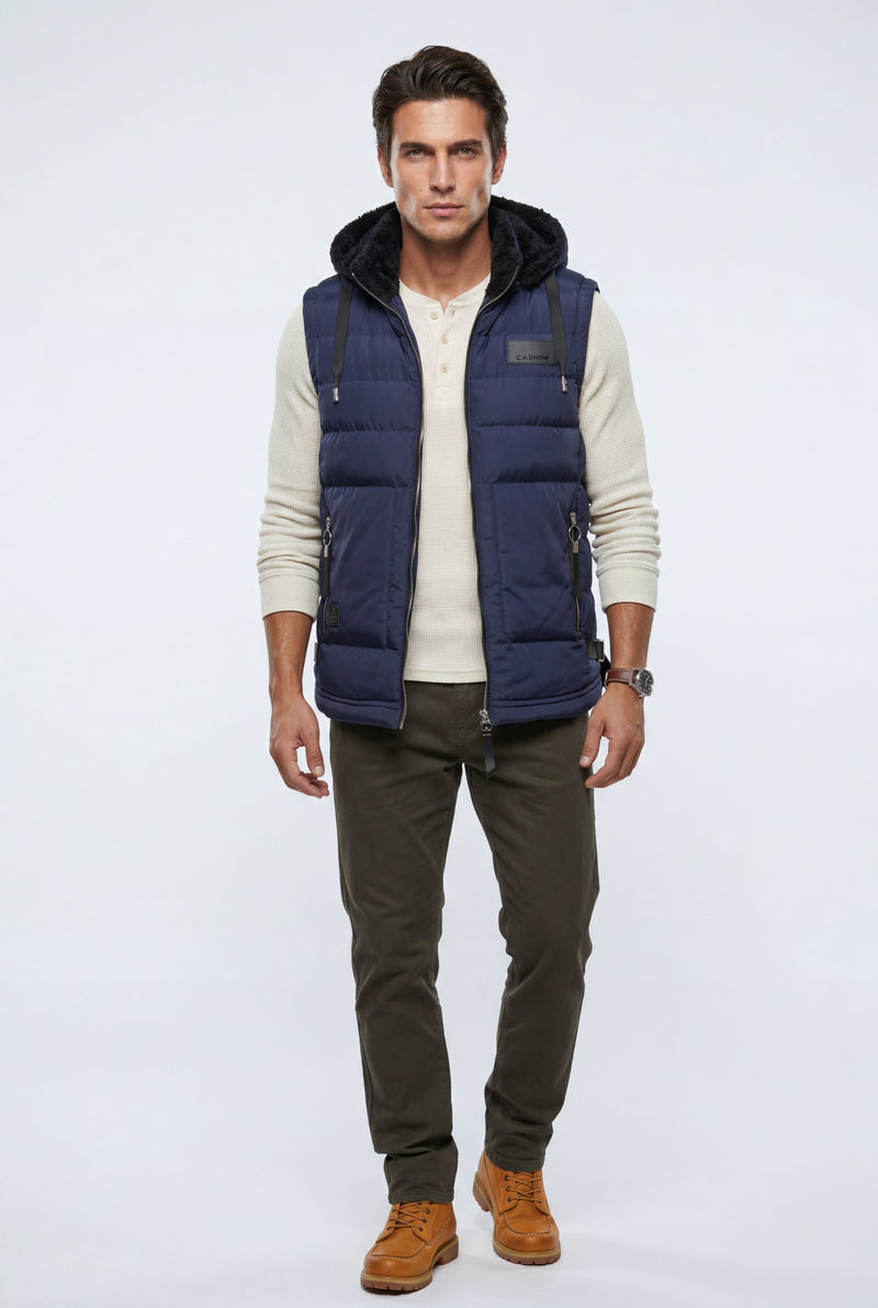 Navy Blue Quilted Hooded Puffer Vest with Zip Pockets - Hooded vests - Photo 2