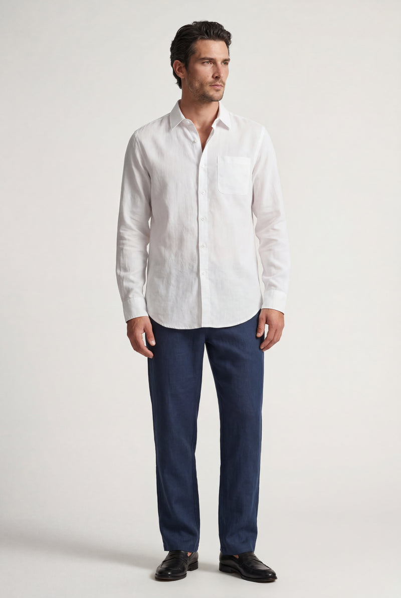 Navy Blue Relaxed Button-down Shirt and Drawstring Trouser Set - Shirt set - Photo 3