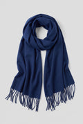 Scarf Tassel Wrap in Navy Blue — studio front