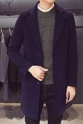 Single-Breasted Cotton Overcoat in Navy Blue — front view