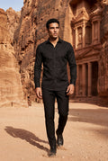 Black Slim Fit Long Sleeve Dress Shirt with Spread Collar - Dress Shirts - Photo 12