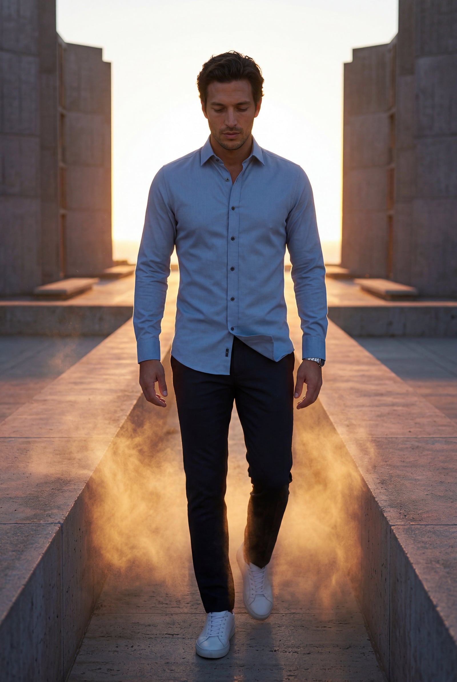 Light Blue Slim Fit Long Sleeve Dress Shirt with Spread Collar - Dress Shirts - Photo 14