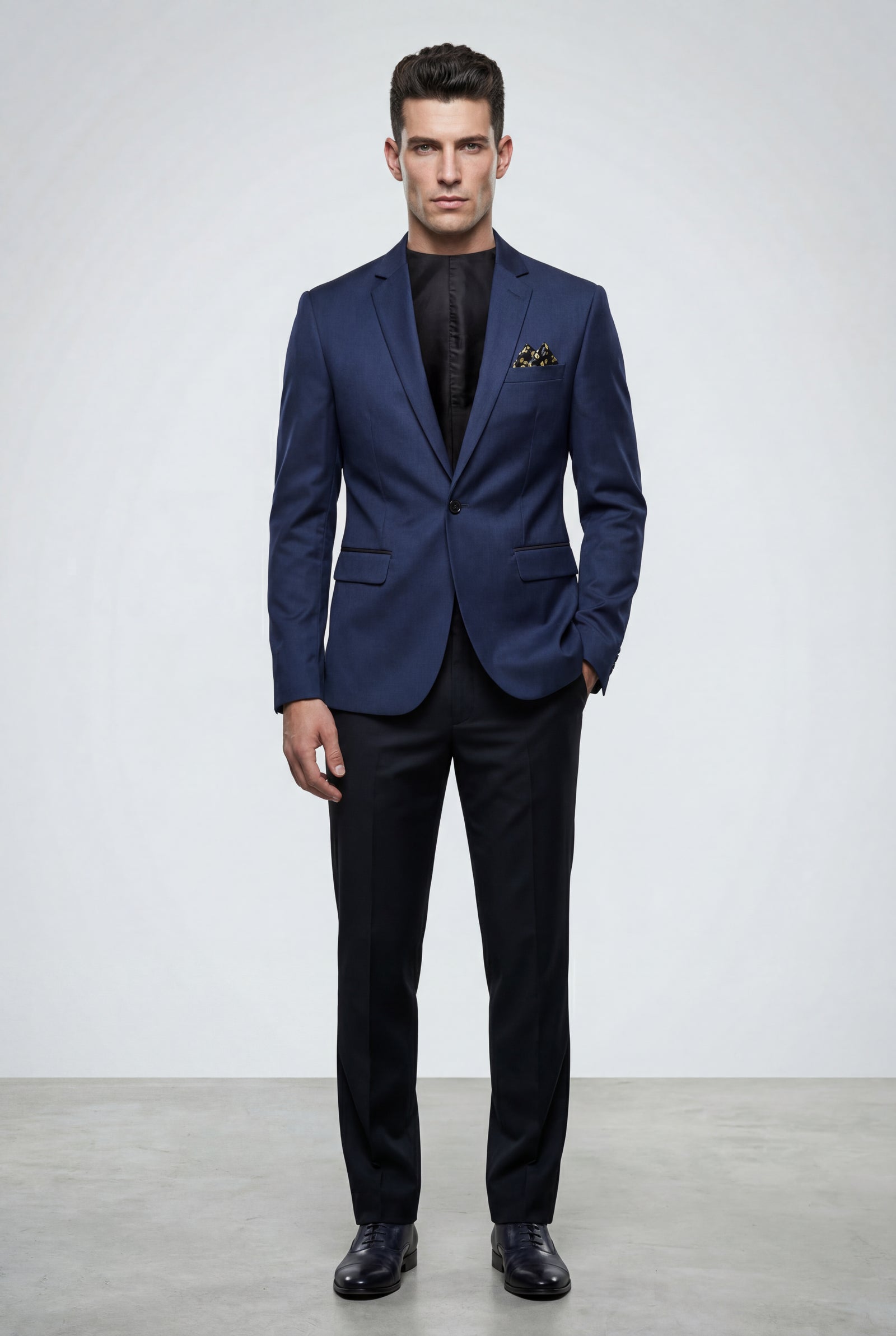 Navy Blue Slim Fit Single-breasted Blazer with Notch Lapel - Slim fit blazer - Photo 2