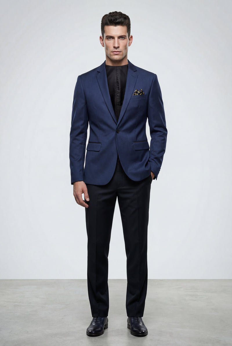 Navy Blue Slim Fit Single-breasted Blazer with Notch Lapel - Slim fit blazer - Photo 2