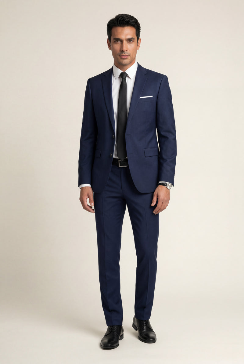 Navy Blue Slim Fit Two-piece Business Suit with Notched Lapel - Business suits - Photo 4