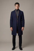 Navy Blue Slim Tailored Single-breasted Overcoat with Notched Lapel - Photo 9