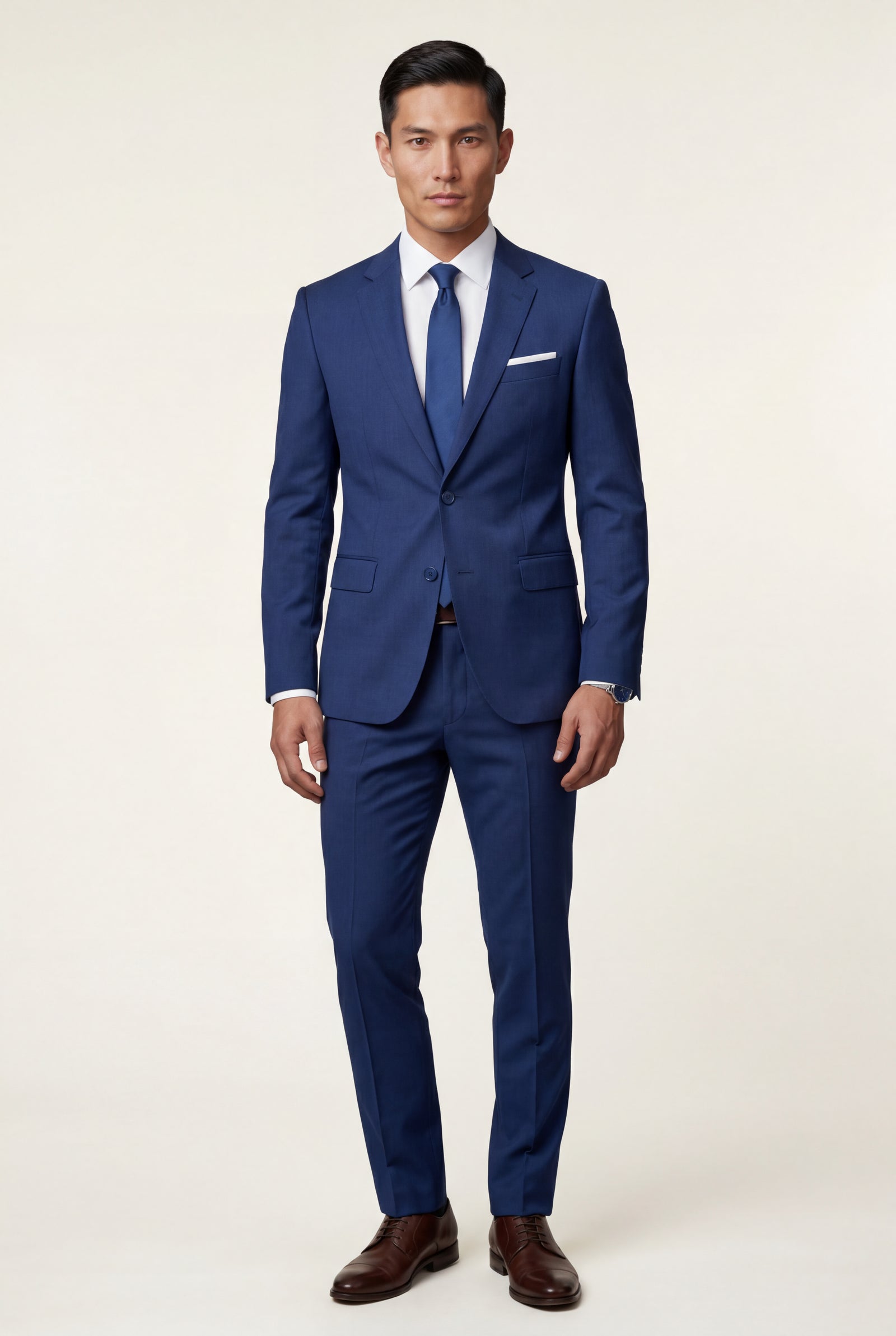 Navy Blue Slim Tailored Suit with Notch Lapel and Tapered Trousers - Linen suit - Photo 25