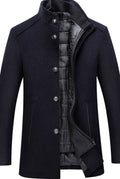 Stand-Collar Wool-Blend Overcoat in Navy Blue — front view