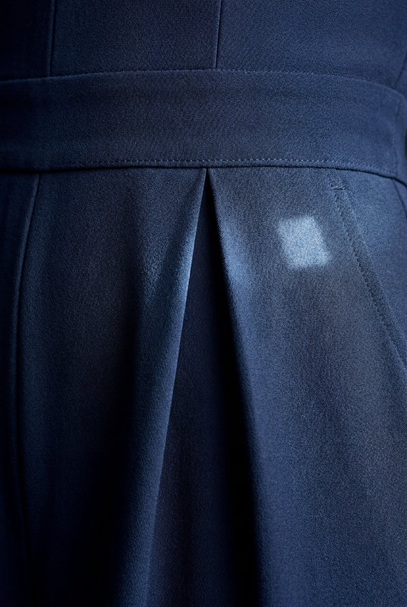 Navy Blue Strapless Wide-leg Tailored Jumpsuit with Pleated Waist - Wide leg jumpsuit - Photo 4