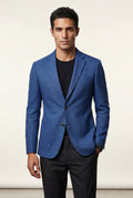 Navy Blue Textured Slim Fit Single-breasted Blazer - Textured blazer - Photo 4