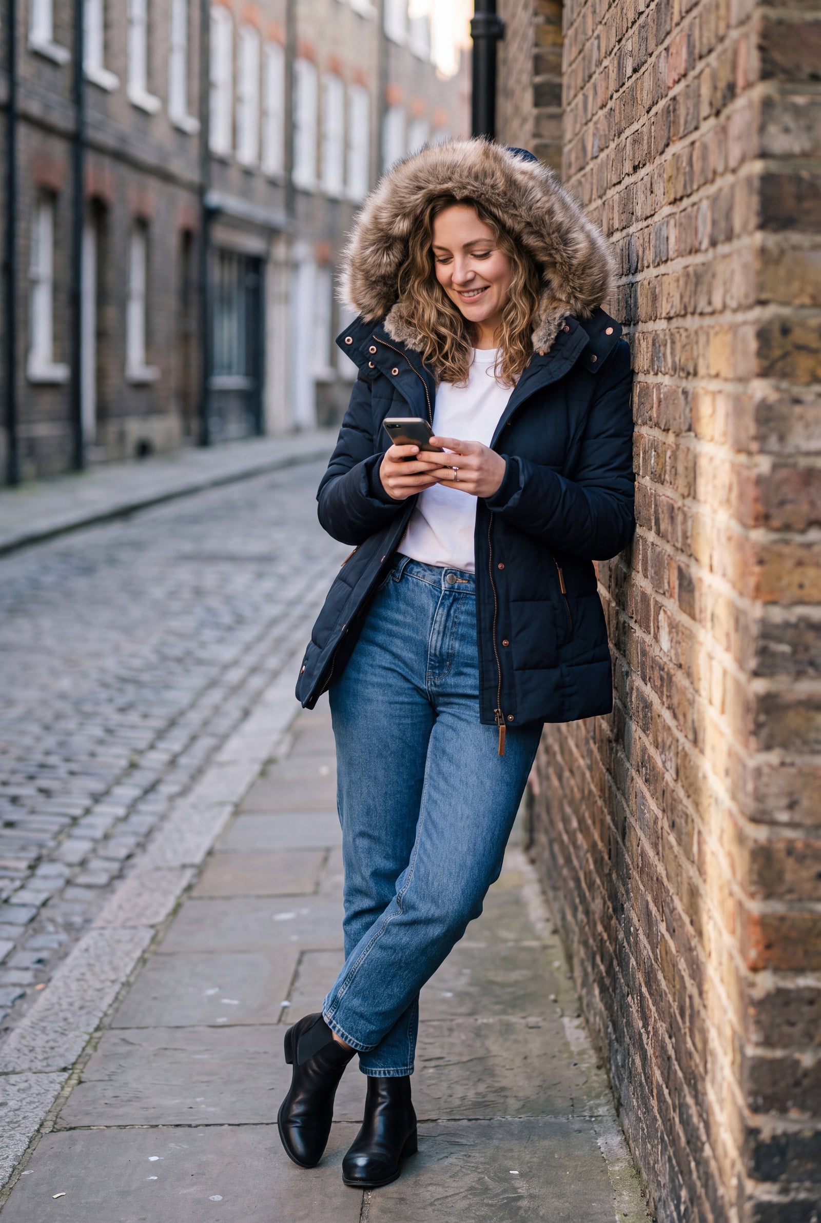 Women's Jacket Faux Fur Collar in Navy Blue — secondary lifestyle